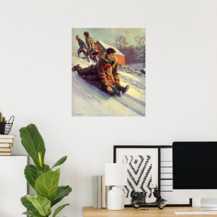 Poster Vintage Noël, père et fille Dormage