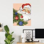 Poster Vintage Noël Père Noël avec Arbre (Bureau à domicile)