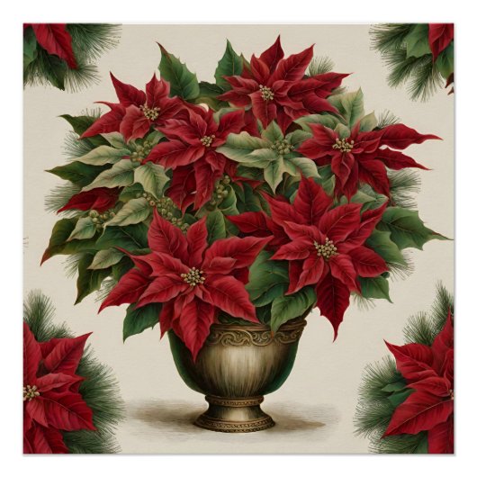 Poster Vintage Noël Poinsettia Bouquet (Devant)