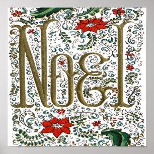 Poster vintage noël poinsettia joyeux noel