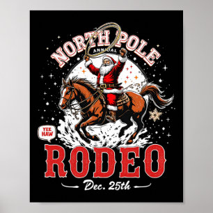 Poster Vintage Noël Pôle Nord Rodeo Funny Père Noël Cow