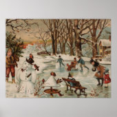 Poster Vintage Noël scène patinage sur glace (Devant)
