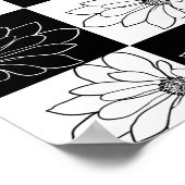 Poster Vintage noir et blanc Damier et fleurs (Coin)