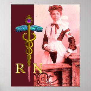 Poster VINTAGE NURSE et Gold Caduceus