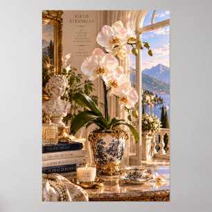 Poster Vintage Orchidée Blanche Art Italien de Lac