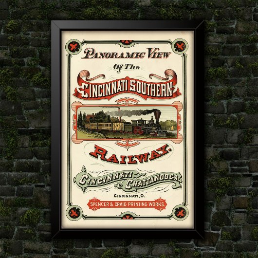 Poster Vintage Ornate Cincinnati Train Route Advertising