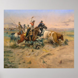 Poster Vintage Painting Wild West Roundup