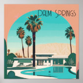 Poster Vintage Palm Springs Aquarelle Palmiers (Devant)