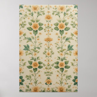 Poster Vintage Pastel Jaune Motif Floral
