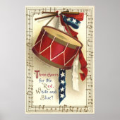 Poster Vintage Patriotique, Tambours avec notes musicales (Devant)