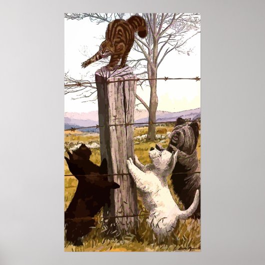 Poster vintage Peint Terriers et Bobcat (Devant)