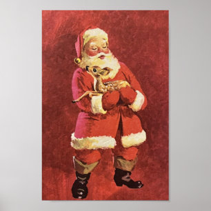 Poster Vintage Père Noël Baby Reindeer Mid Century