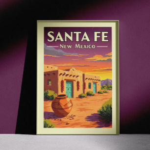 Poster Vintage Père Noël Fe Nouveau-Mexique