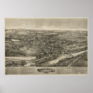 Poster Vintage Pictorial Map of Caribou Maine