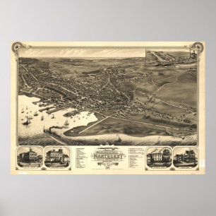 Poster Vintage Pictorial Map of Nantucket (1881)