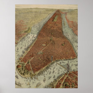Poster Vintage Pictorial Map of New York (1879) 2