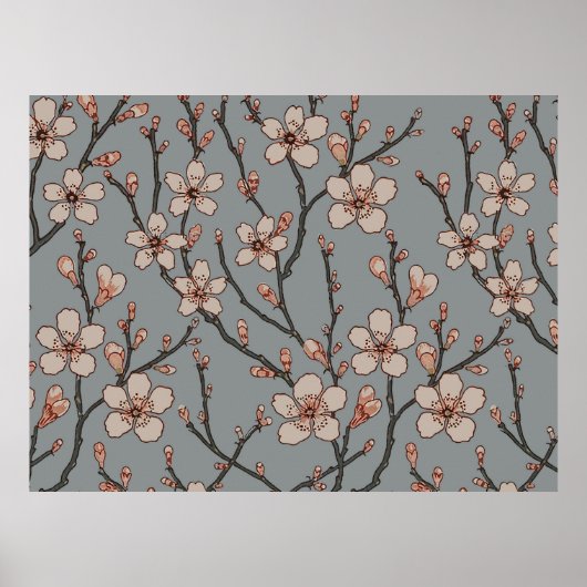Poster Vintage Pink and Gray Blossom Pattern (Devant)