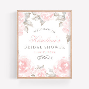Poster Vintage Pink Watercolor Rose Wedding Bridal Shower
