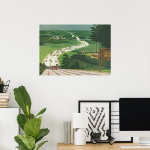 Poster Vintage Pittoresque American Highways, Cars Road T