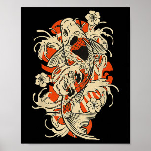Poster Vintage Poisson Koi Japonais Japon