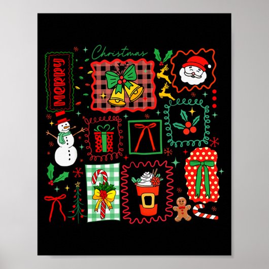 Poster Vintage Preppy Merry Christmas Santa Coquette Bow (Devant)