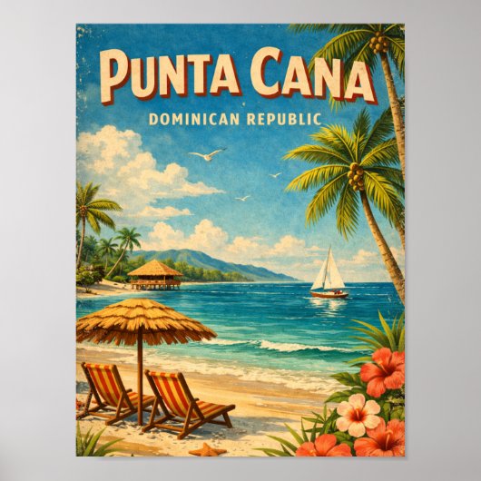 Poster Vintage Punta Cana Dominican Republic Rustic (Devant)