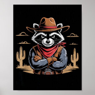 Poster Vintage Raton laveur sauvage cow-boy mal embouché