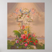 Poster Vintage Religieux Croix Florale Il est ressuscité  (Devant)