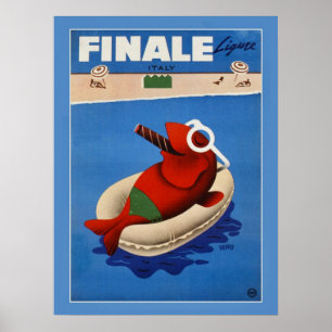Poster Vintage retro Finale cute fish Italian travel ad