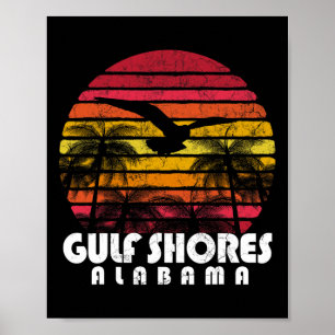 Poster Vintage Retro Gulf Shores Al Alabama Sunset Distre