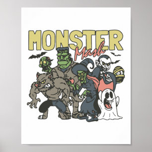 Poster Vintage Retro Halloween Monster Mash Boo Ghost ave