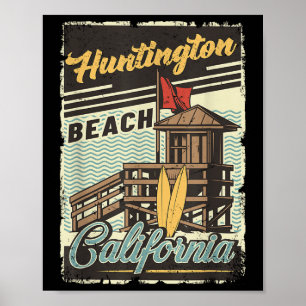 Poster Vintage Retro Huntington Beach California Sunset S