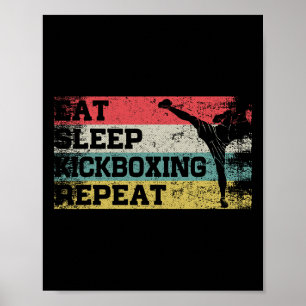 Poster Vintage Rétro Manger Dormir Kickbox Répéter Drôle