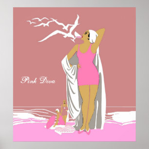 Poster Vintage Retro Roze Meisje Diva 2