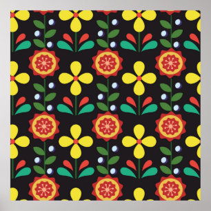 Poster Vintage rétro vintage fleurs lignes verticales cou