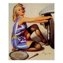 Vintage Retro Voiture Mécanique Pinup Girl