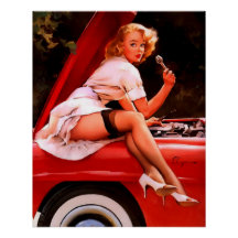 Vintage Retro Voiture Mécanique Pinup Girl