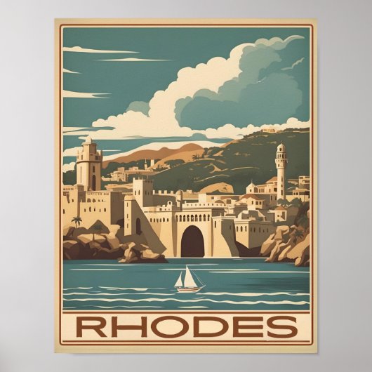 Poster Vintage Rhodes Grèce - Rhodes Island Greece trip (Devant)
