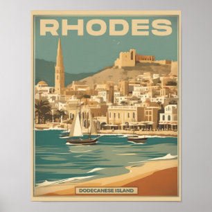 Poster Vintage Rhodes Grèce - Rhodes Island Greece trip