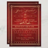 Poster vintage Rich Red Wedding Invitation & Récep (Devant / Derrière)