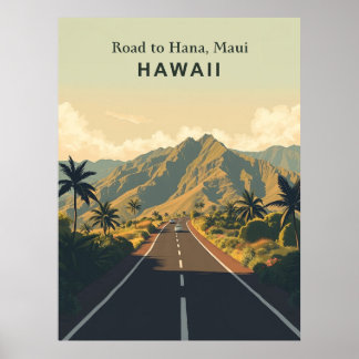 Poster Vintage Road to Hana, Maui, Hawaii Travel