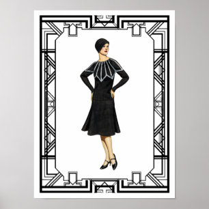 Poster Vintage robe sucrée noire et blanche des années 19