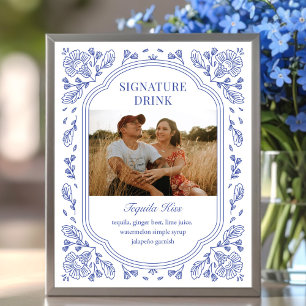 Poster Vintage Romance Floral Mariage Signature Boisson