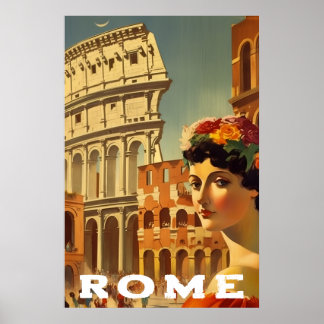 Poster Vintage Rome Italy Travel Colosseum Lady