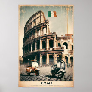 Poster Vintage Rome Vespa et Colisée