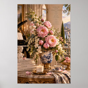 Poster Vintage Rose Peony Art du Lac Italien pour Mur