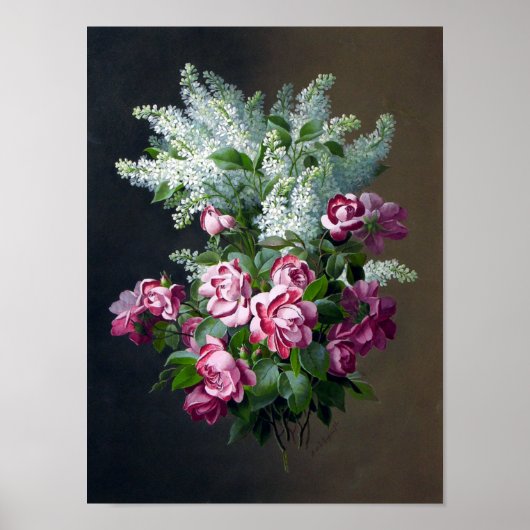 Poster vintage Roses violets et Lilacs blancs (Devant)