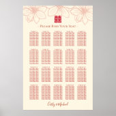 Poster Vintage rouge beige floral chinois mariage (Devant)