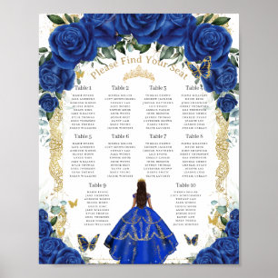 Poster Vintage Royal Blue Floral Gold Quinceañera Siège