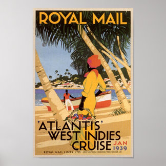 Poster Vintage Royal Main Atlantis West Indies Croisière 
